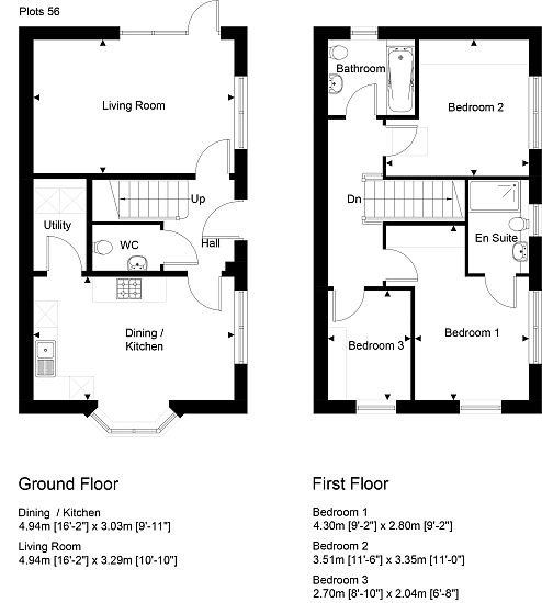 Three bed house floor plan (plot 56)